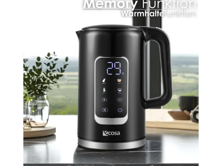 Ecosa EO-693 Wasserkocher schwarz mit Temperatureinstellung 1,7 L