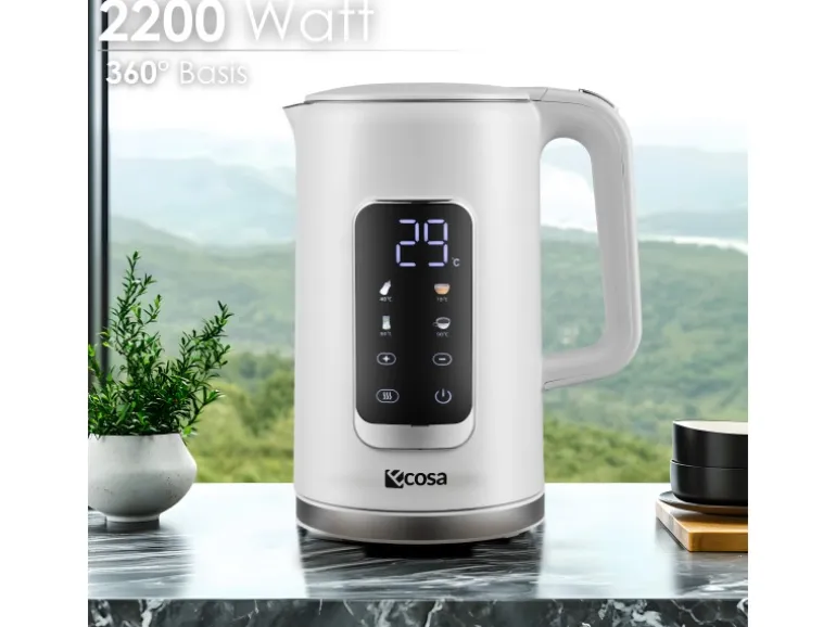 Ecosa EO-691 Wasserkocher weiß mit Temperatureinstellung 1,7 L