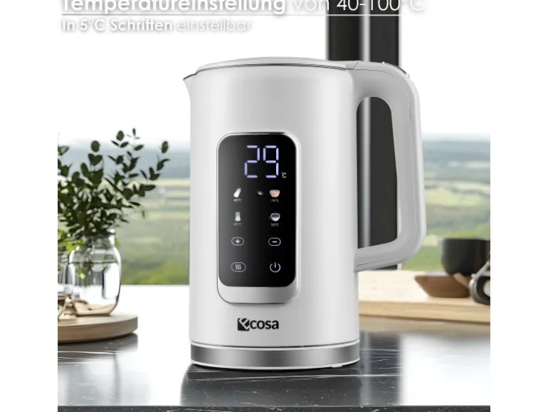 Ecosa EO-691 Wasserkocher weiß mit Temperatureinstellung 1,7 L