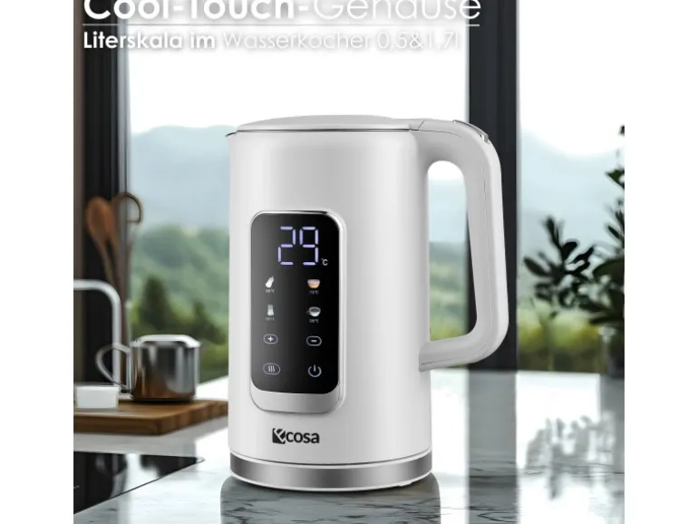 Ecosa EO-691 Wasserkocher weiß mit Temperatureinstellung 1,7 L