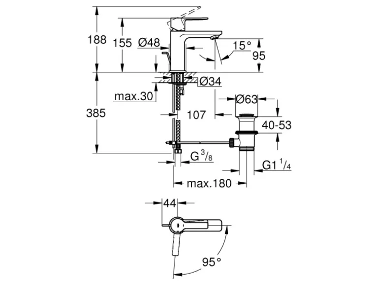 Einhand-Waschtischbatterie Lineare XS-Size Chrom mit Zugstangen-Ablaufgarnitur