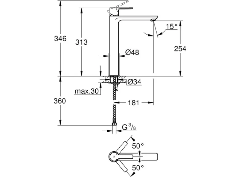 Einhand-Waschtischbatterie Lineare XL-Size Supersteel