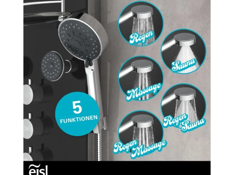 Eisl Duschpaneel Karibik 3 in 1 mit Regendusche Sechs Massagedüsen Schwarz
