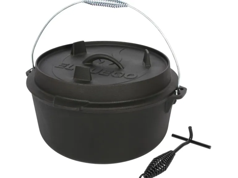 El Fuego Dutch-Oven Gusseisen 7,2 l Deckel 1,8 l Schwarz