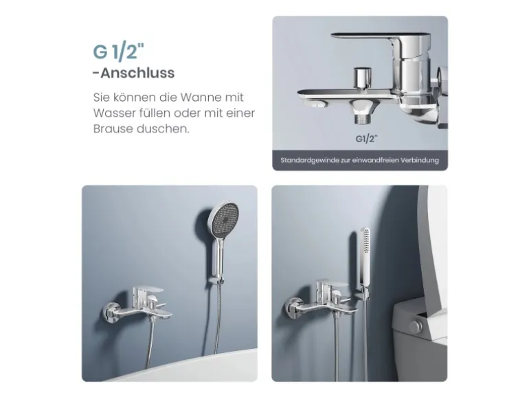 Emke Badarmatur für Badewannen Chrom mit Auslauf Wannenarmatur Einhebelmischer Brausebatterie