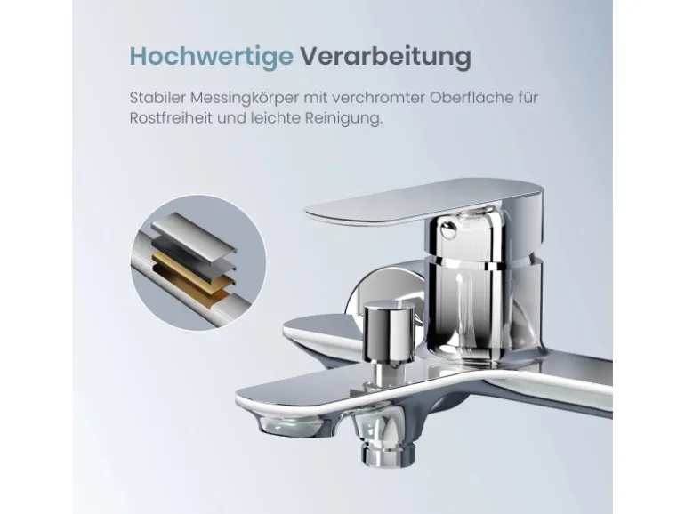 Emke Badarmatur für Badewannen Chrom mit Auslauf Wannenarmatur Einhebelmischer Brausebatterie