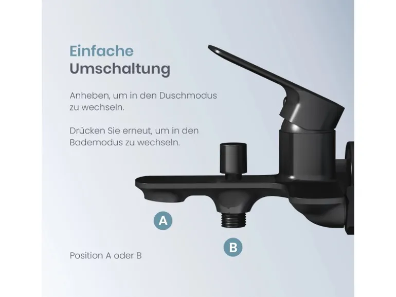 Emke Badarmatur für Badewannen Schwarz mit Auslauf Wannenarmatur Einhebelmischer Brausebatterie