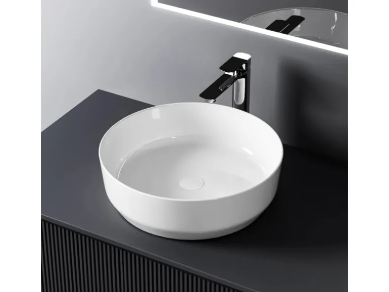 Emke Handwaschbecken 39 x 39 x 12 mm Ovales Keramikwaschbecken Weiß Glänzend
