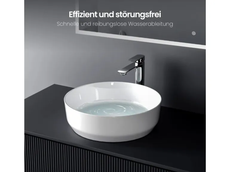 Emke Handwaschbecken 39 x 39 x 12 mm Ovales Keramikwaschbecken Weiß Glänzend