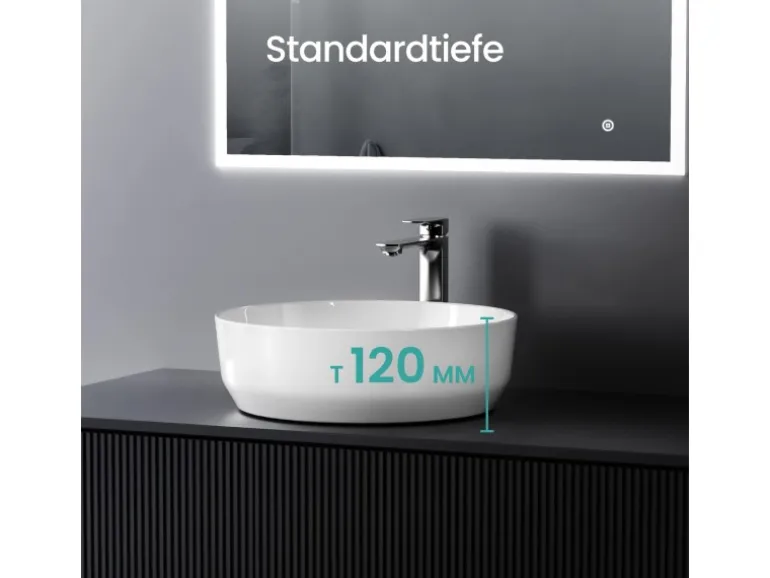 Emke Handwaschbecken 39 x 39 x 12 mm Ovales Keramikwaschbecken Weiß Glänzend