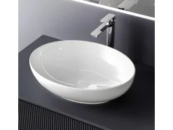 Emke Handwaschbecken 52 x 39,5 x 13 cm Ovales Keramikwaschbecken Weiß Glänzend