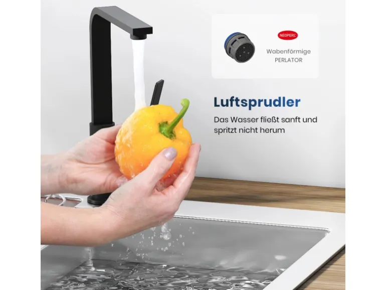 Emke Küchenarmatur Schwarz Matt im Ultradünnen Design 30x22x10 cm Küchenarmatur Drehbar Wasserhahn