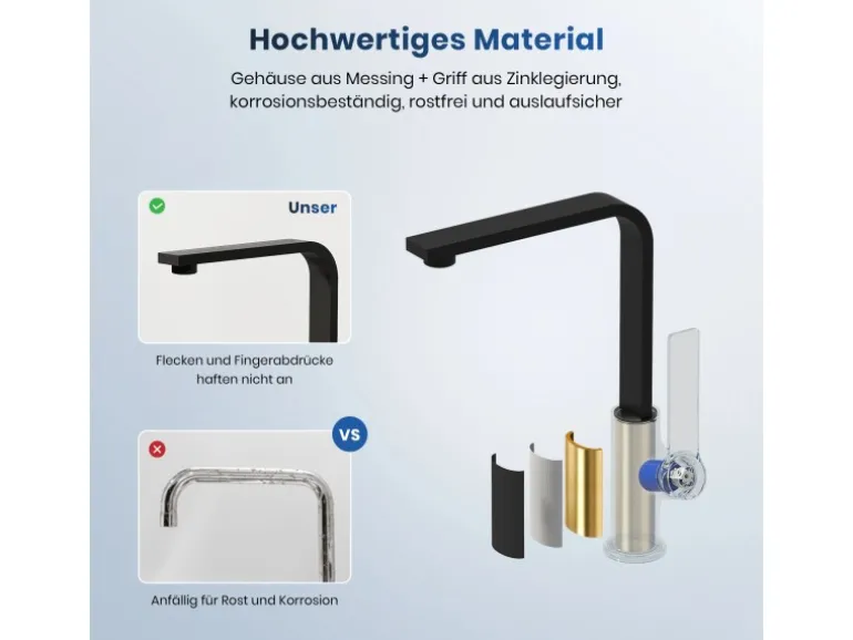 Emke Küchenarmatur Schwarz Matt im Ultradünnen Design 30x22x10 cm Küchenarmatur Drehbar Wasserhahn