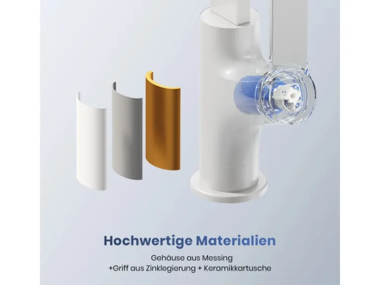 Emke Küchenarmatur Weiß Matt im Ultradünnen Design 30x22x10 cm Küchenarmatur Drehbar Wasserhahn