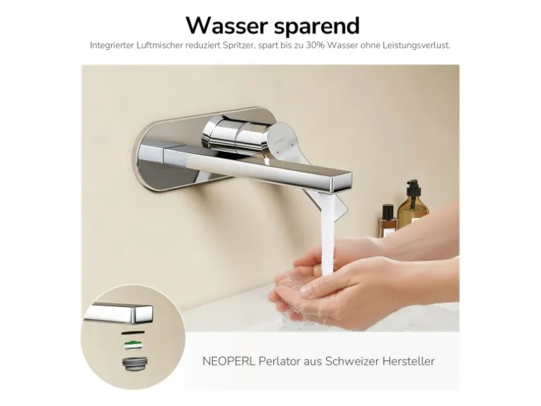 Emke Wand Waschtischarmatur Inklusive Grundkörper 288 x 210 x 70 mm Verchromt Mischbatterie für Waschbecken
