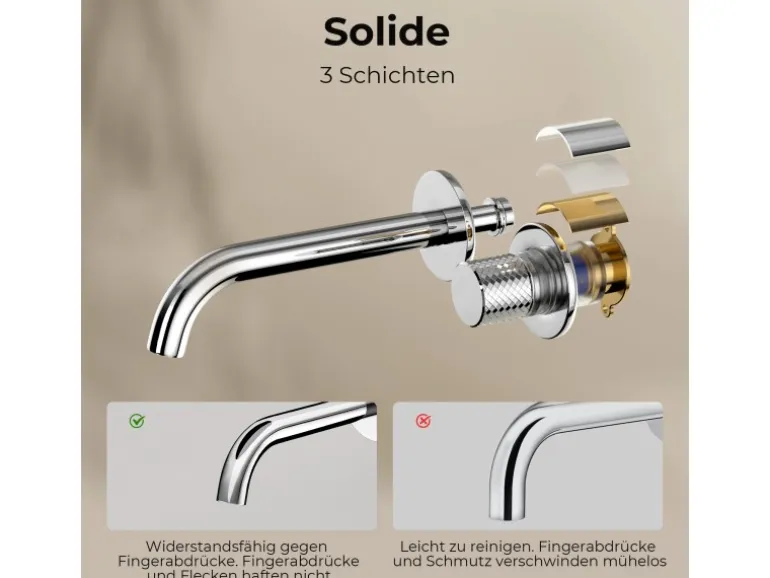 Emke Waschtischarmatur Unterputz für Wandmontage Chrom Wasserhahn Badarmatur