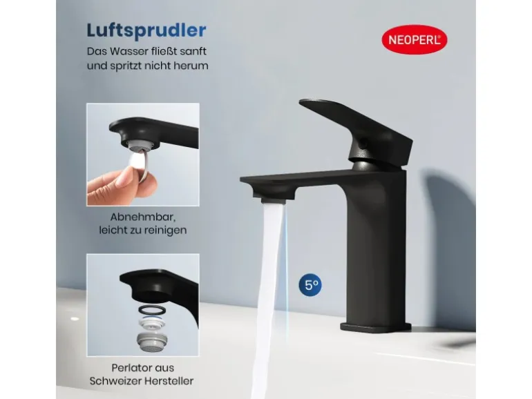 Emke Wasserhahn Bad 166 x 152 x 45 mm Schwarz Matt Waschtischarmatur Mischbatterie Waschbecken