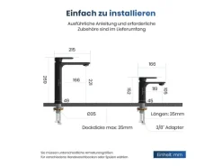 Emke Wasserhahn Bad 166 x 152 x 45 mm Schwarz Matt Waschtischarmatur Mischbatterie Waschbecken