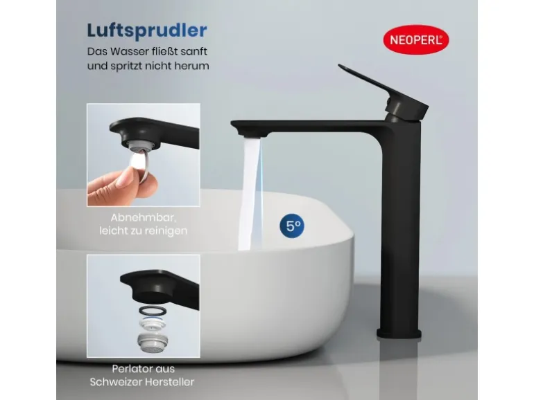 Emke Wasserhahn Bad 215 x 269 x 49 mm Schwarz Matt Waschtischarmatur Mischbatterie Waschbecken