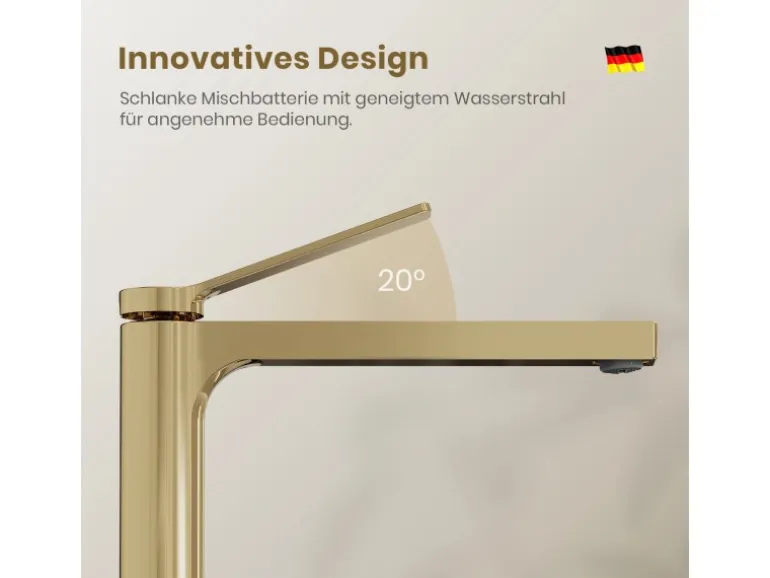 Emke Wasserhahn Waschbeckenarmaturen 335 x 233 x 46 mm Champagnergold Mischbatterie Küchenarmatur mit Luftsprudler
