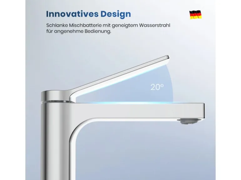 Emke Wasserhahn Waschbeckenarmaturen 195 x 173 x 46 mm Verchromt Mischbatterie Küchenarmatur mit Luftsprudler