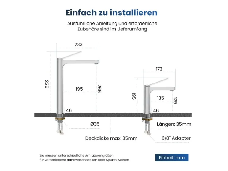 Emke Wasserhahn Waschbeckenarmaturen 195 x 173 x 46 mm Verchromt Mischbatterie Küchenarmatur mit Luftsprudler