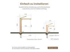 Emke Wasserhahn Waschbeckenarmaturen 195 x 173 x 46 mm Rosengold Mischbatterie Küchenarmatur mit Luftsprudler