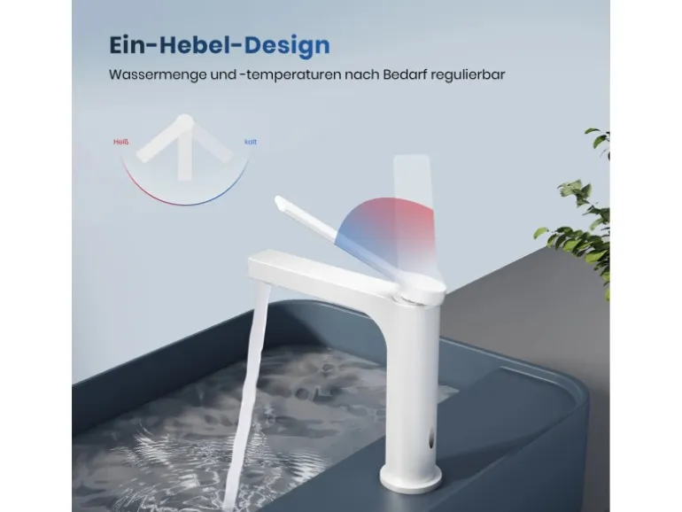 Emke Wasserhahn Waschbeckenarmaturen 195 x 173 x 46 mm Weiß Matt Mischbatterie Küchenarmatur mit Luftsprudler