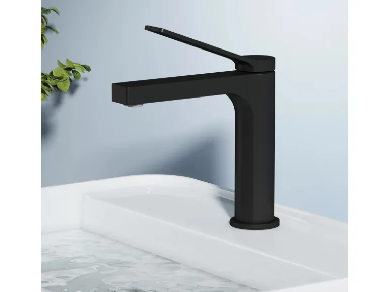 Emke Wasserhahn Waschbeckenarmaturen 195 x 173 x 46 mm Schwarz Matt Mischbatterie Küchenarmatur mit Luftsprudler