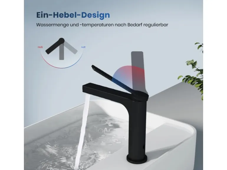 Emke Wasserhahn Waschbeckenarmaturen 195 x 173 x 46 mm Schwarz Matt Mischbatterie Küchenarmatur mit Luftsprudler