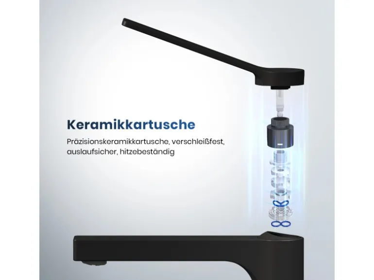 Emke Wasserhahn Waschbeckenarmaturen 195 x 173 x 46 mm Schwarz Matt Mischbatterie Küchenarmatur mit Luftsprudler