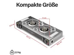 Evocamp Camping Gaskocher 2-Flammig mit Grillaufsatz 45 cm und 2 227 g Gaskartuschen MSF-1a