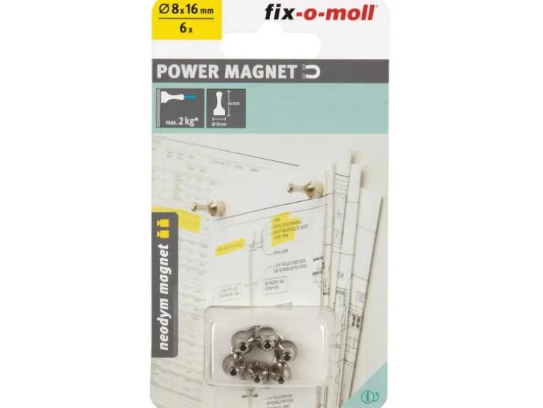Fix-o-moll Magnetkegel Neodym 16 mm x Ø 8 mm Silber 6 Stück