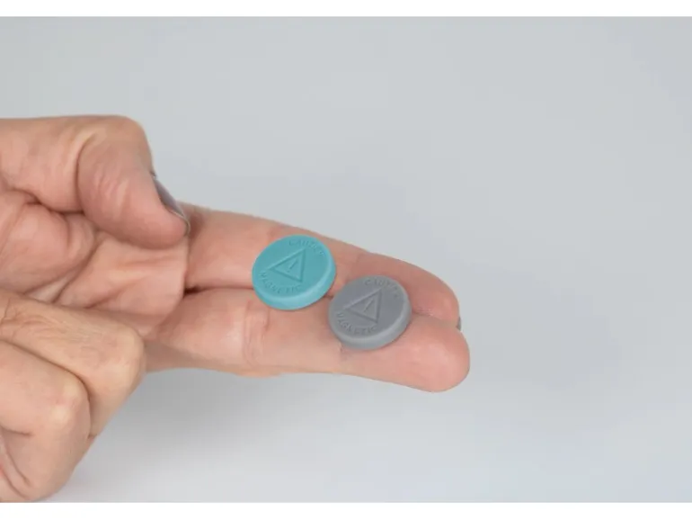 Fix-o-moll Magnetscheibe Neodym in Siliconhaut Ø 19 mm x 4 mm Grau/Türkis