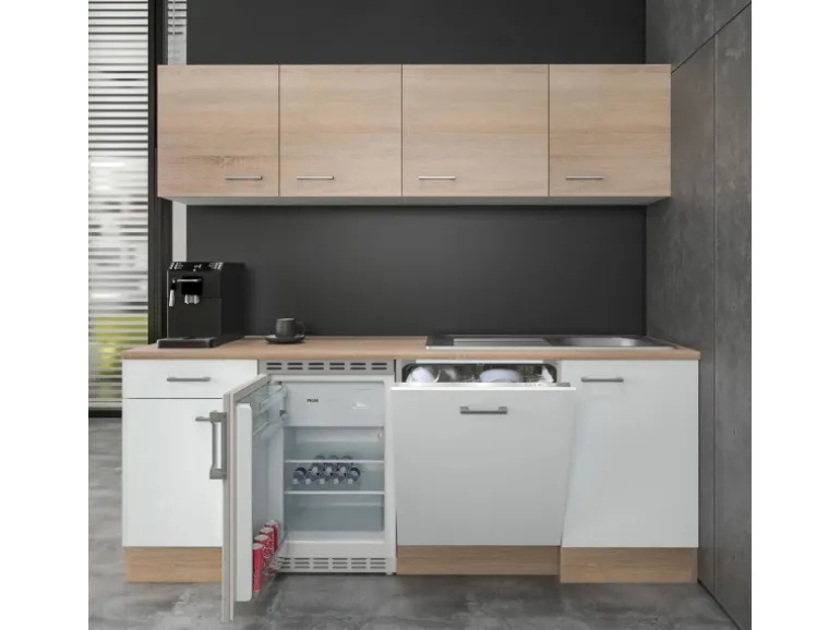 Flex-Well Classic Büroküche Florida 210 cm Weiß-Sonoma Eiche