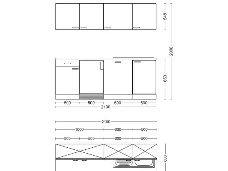 Flex-Well Classic Büroküche Florida 210 cm Weiß-Sonoma Eiche