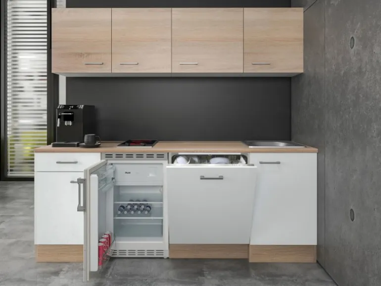 Flex-Well Classic Büroküche Florida 210 cm Weiß-Sonoma Eiche