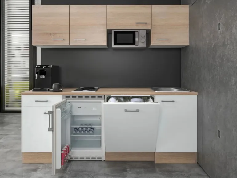 Flex-Well Classic Büroküche Florida 210 cm Weiß-Sonoma Eiche