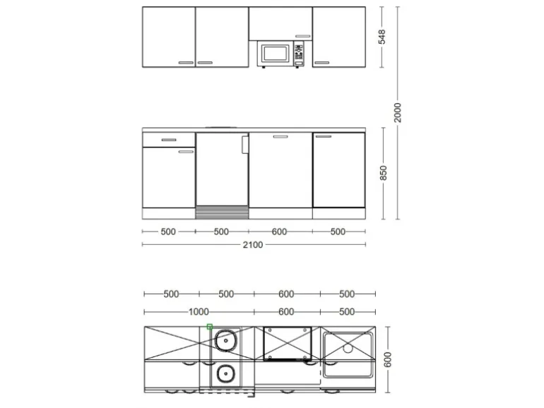 Flex-Well Classic Büroküche Florida 210 cm Weiß-Sonoma Eiche