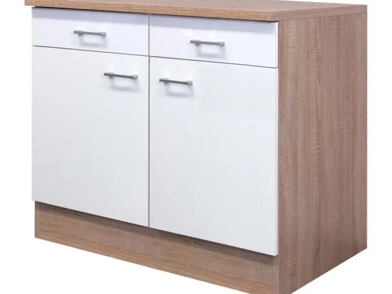 Flex-Well Classic Küchen-Unterschrank Florida 100 cm Weiß-Sonoma Eiche