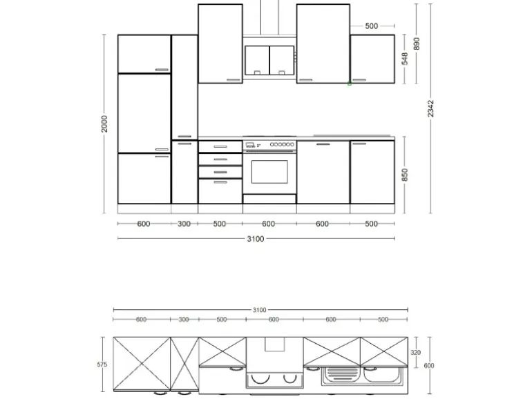 Flex-Well Classic Küchenzeile Florida 310 cm Weiß - Sonoma Eiche