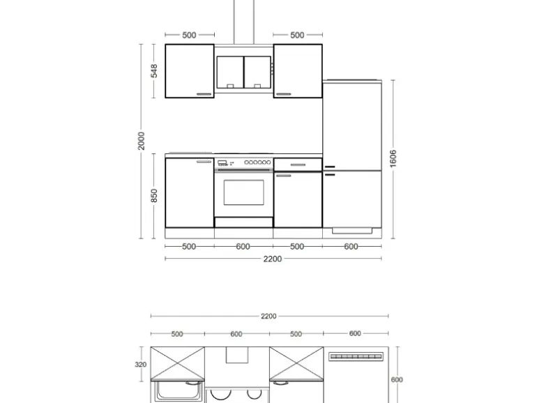 Flex-Well Classic Küchenzeile Nano 220 cm Buche