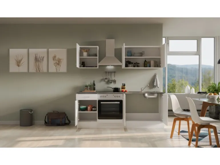 Flex-Well Classic Küchenzeile Lucca 210 cm Weiß matt - Caledonia