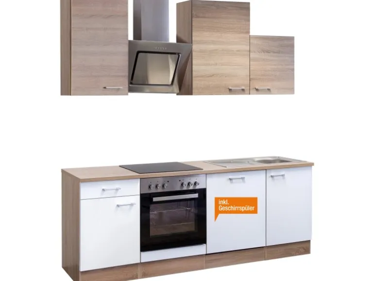 Flex-Well Classic Küchenzeile Florida 220 cm Sonoma Eiche-Weiß-Sonoma Eiche