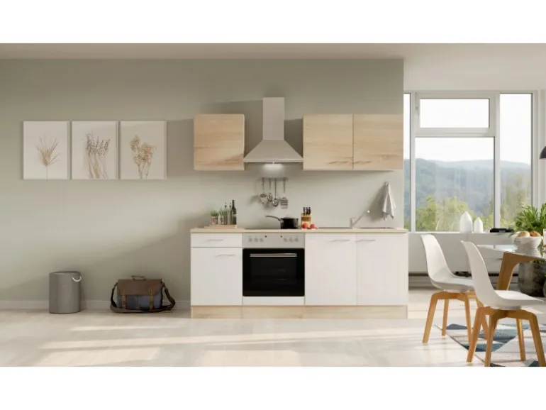 Flex-Well Classic Küchenzeile Florida 210 cm Weiß - Sonoma Eiche