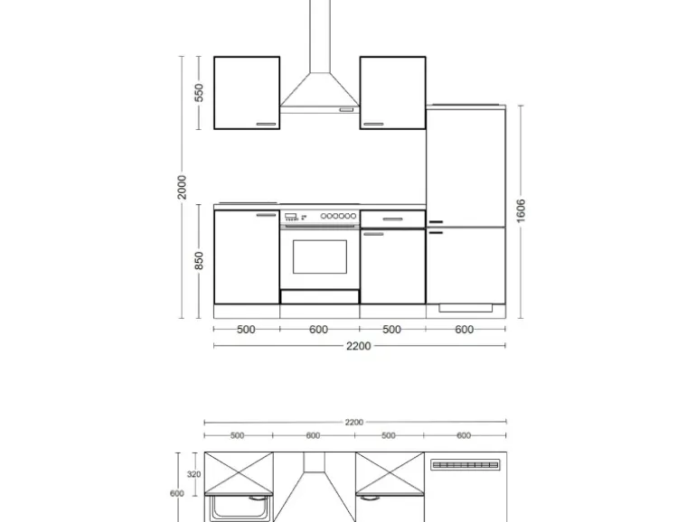 Flex-Well Classic Küchenzeile Nano 220 cm Buche