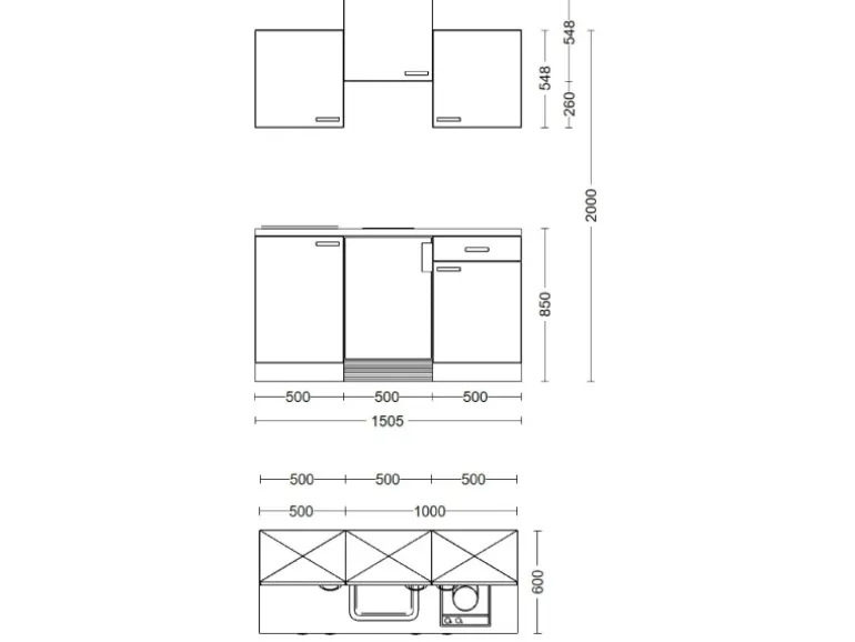 Flex-Well Classic Singleküche Florida 150 cm Weiß - Sonoma Eiche
