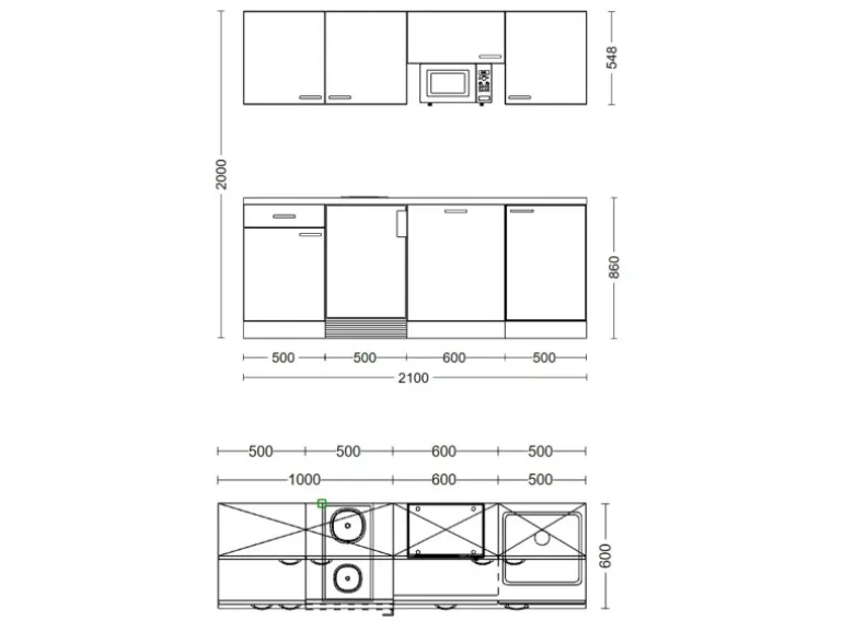 Flex-Well Exclusiv Büroküche Valero 210 cm Hochglanz Weiß-Sonoma Eiche