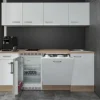 Flex-Well Exclusiv Büroküche Valero 210 cm Hochglanz Weiß-Sonoma Eiche