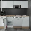 Flex-Well Exclusiv Büroküche Valero 210 cm Hochglanz Weiß-Sonoma Eiche
